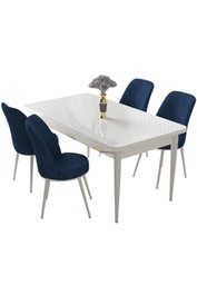 Hanah Home Juego de Mesa y Sillas de Comedor de 5 Piezas Blanco y Azul Marino